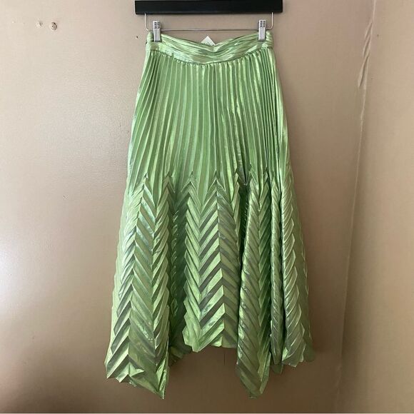 Jonathan Simkhai pleated silk blend midi skirt metallic green $631 NWT - Picture 12 of 13